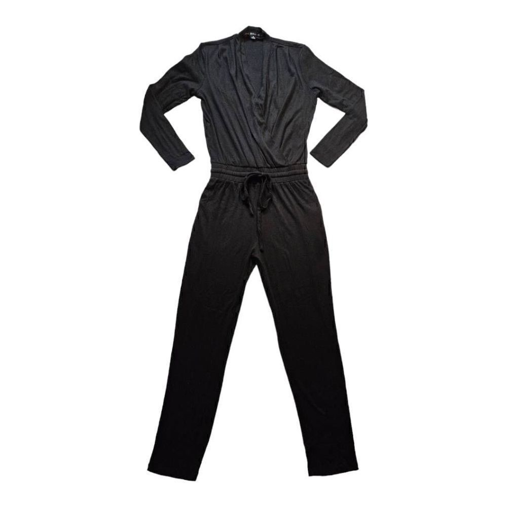 HYFVE Long Sleeve Surplice Top Drawstring Jumpsuit Black Medium